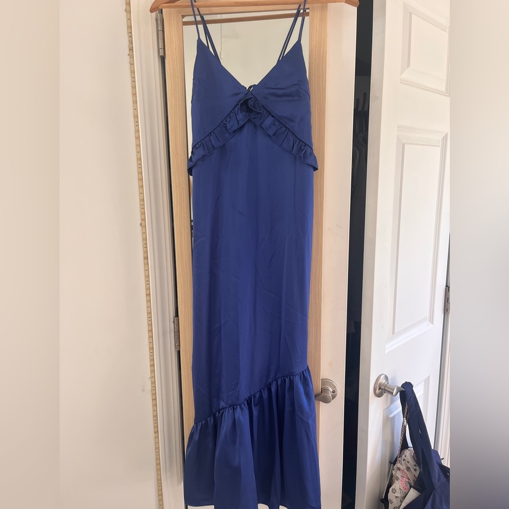 allina liu blue silk maxi dress